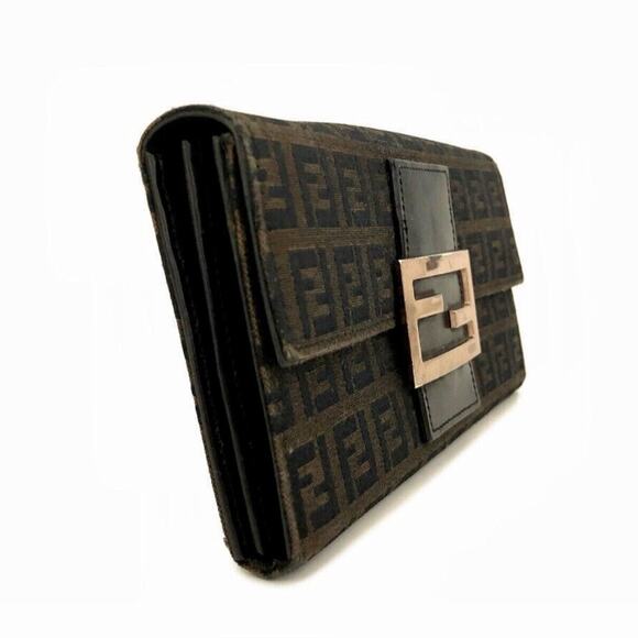 Authentic FENDI Zuccino Canvas Leather Long Bifold Wallet Gold Toned Hardware - Picture 2 of 7